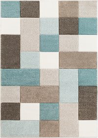 SAC2300-5377 5 x 8 Medium Taupe and Aqua Color Block Area Rug - Santa Monica