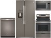 KIT GE 4 Piece Electric Kitchen Package with Side by Side Refrigerator - Slate Stainless Steel
