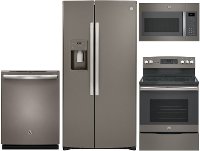 KIT GE 4 Piece Electric Kitchen Package with Side by Side Refrigerator - Slate Stainless Steel