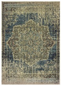 8 x 11 Large Ivory and Blue Rug - Raleigh
