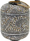 16 Inch Metal Lantern with Black Wash Finish and Rope Handle