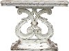 Weathered Aged Ivory and Brown Console Table with Scrolled Legs