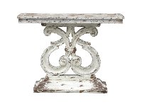 Weathered Aged Ivory and Brown Console Table with Scrolled Legs