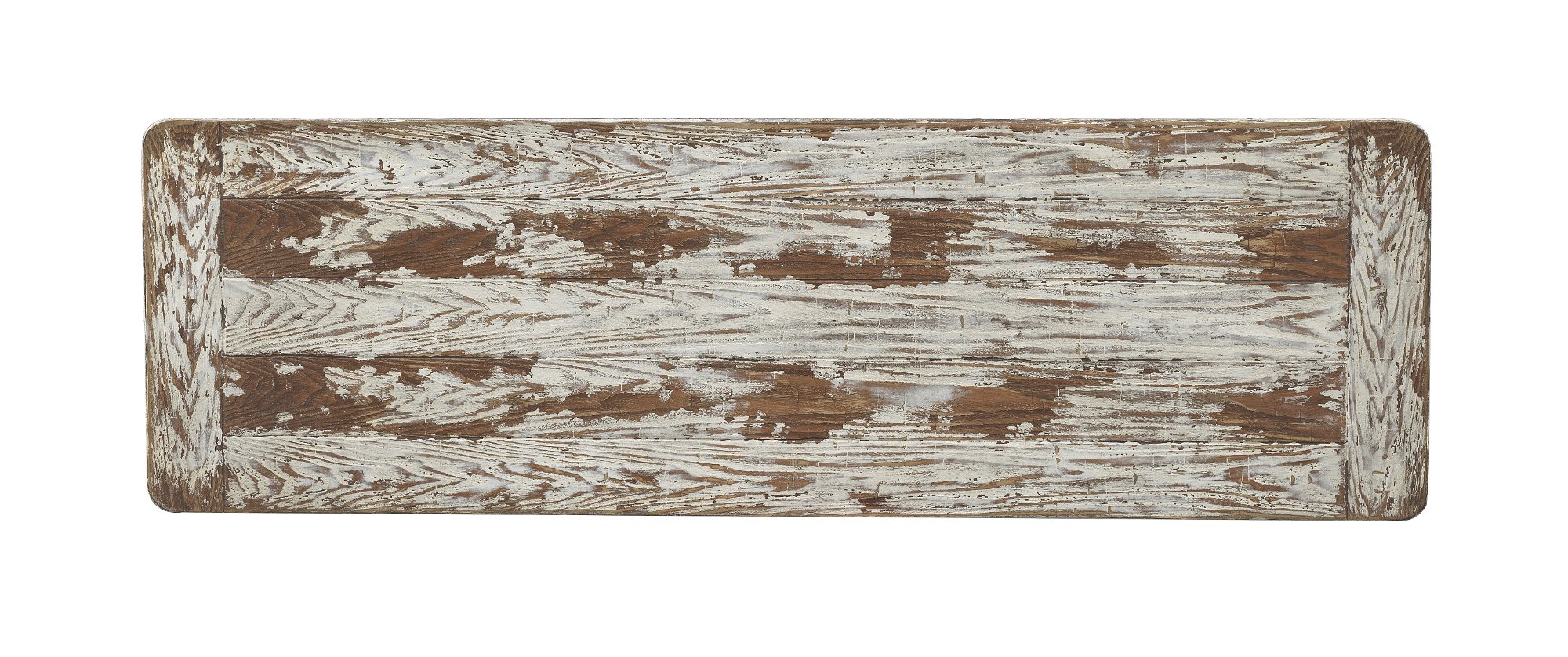 Weathered Aged Ivory and Brown Console Table with Scrolled Legs-2