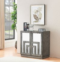 Contemporary Gray Accent Cabinet with Mirrored Glass Doors-5