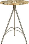 Agate Stone Round Top Accent Table with Chrome Metal Legs