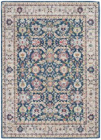 5 x 8 Medium Beige, Pink, and Navy Blue Rug - Ankara Global