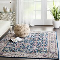5 x 8 Medium Beige, Pink, and Navy Blue Rug - Ankara Global-2