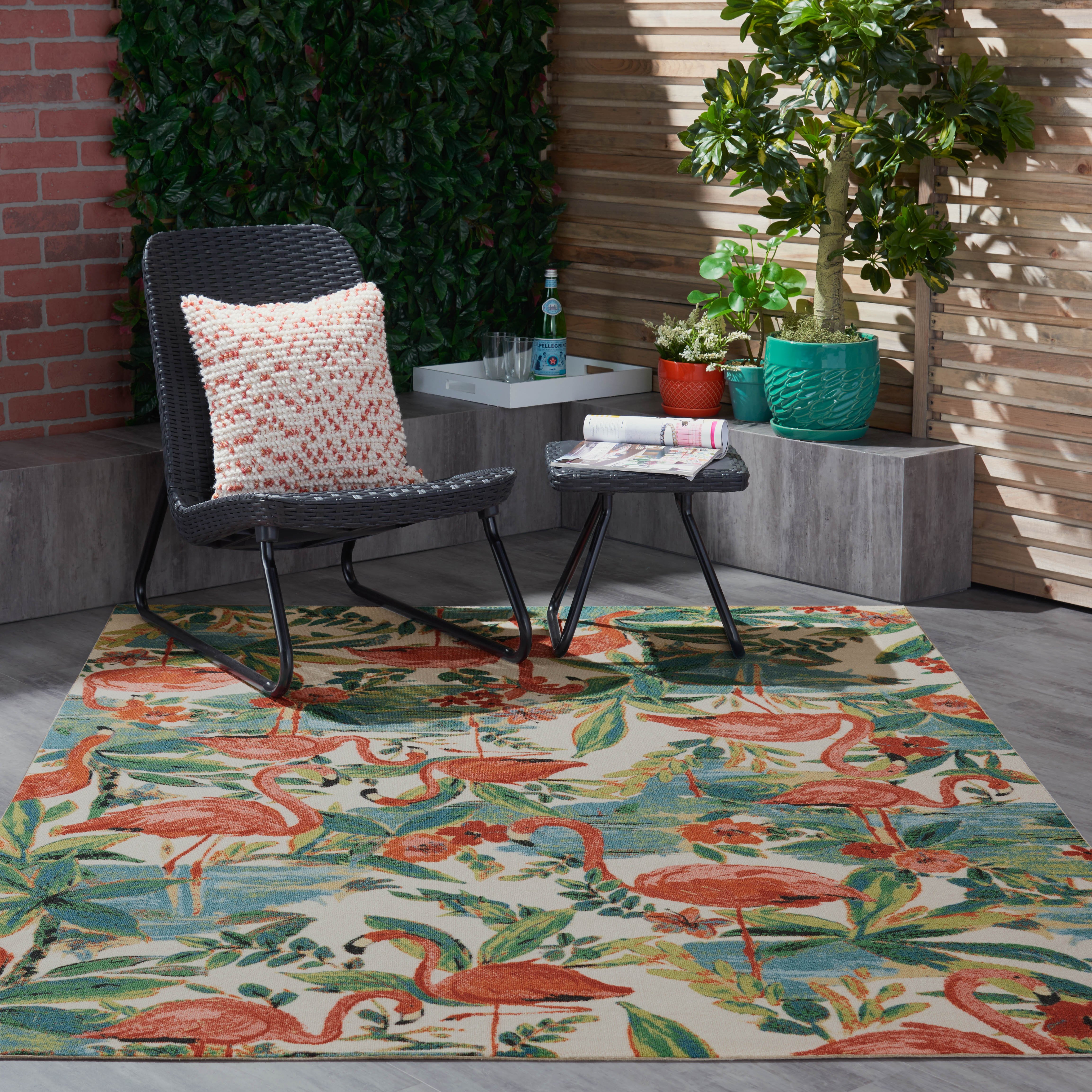 SND75/5.3X7.5 5 x 7 Medium Flamingo Ivory Indoor-Outdoor Rug - Sun N Shade-3