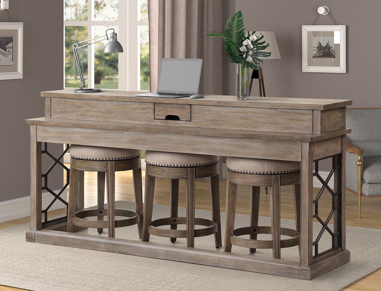 Sun Sandstone Console Table with 3 Barstools-2