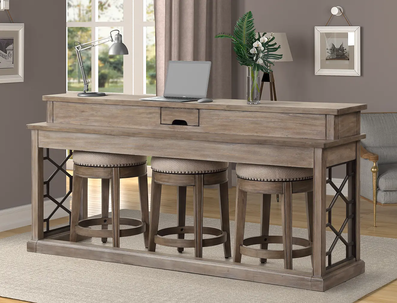 Sun Sandstone Console Table with 3 Barstools-2