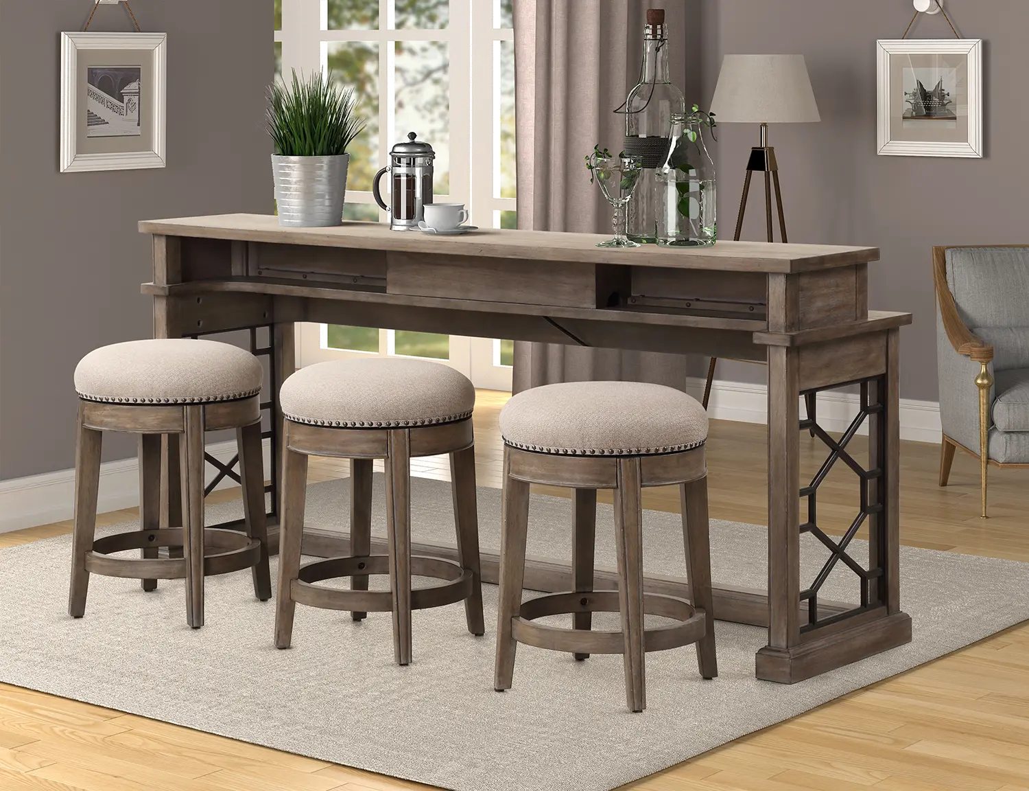 Sun Sandstone Console Table with 3 Barstools-3