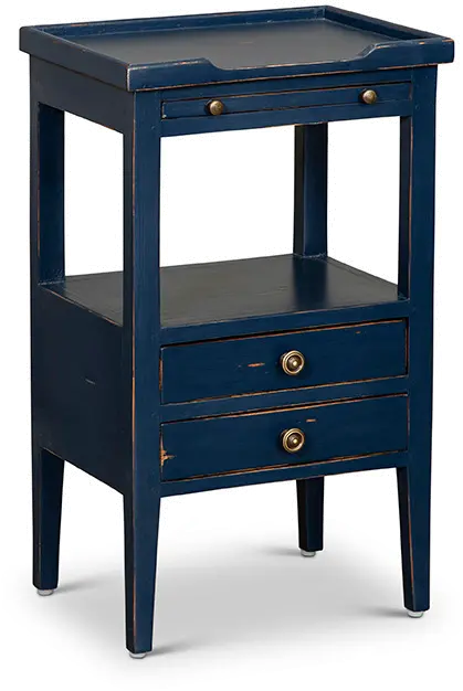 Navy Blue 2 Drawer Side Table with Pull Out Shelf - Eton-1