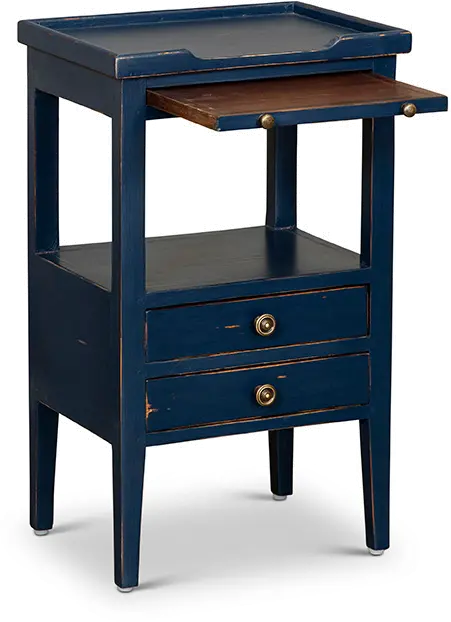 Navy Blue 2 Drawer Side Table with Pull Out Shelf - Eton-2