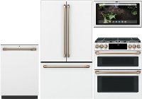 KIT Cafe 4 Piece Gas Kitchen Appliance Package with French Door Refrigerator - White