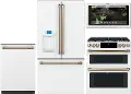 .GEC-MWT-BTM-4PC-GAS Cafe 4 Piece Gas Kitchen Appliance Package with 22.2 cu. ft. French Door Refrigerator - White