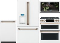KIT Cafe 4 Piece Gas Kitchen Appliance Package with 22.2 cu. ft. French Door Refrigerator - White