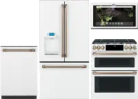 KIT Cafe 4 Piece Gas Kitchen Appliance Package with 22.2 cu. ft. French Door Refrigerator - White