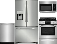 KIT Frigidaire 4 Piece Electric Kitchen Appliance Package with 26.8 cu. ft. French Door Refrigerator - Stainless Steel