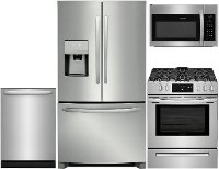 KIT Frigidaire 4 Piece Gas Kitchen Appliance Package with 26.8 cu. ft. French Door Refrigerator - Stainless Steel