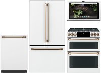KIT Cafe 4 Piece Gas Kitchen Appliance Package with Dual Fuel Range - White