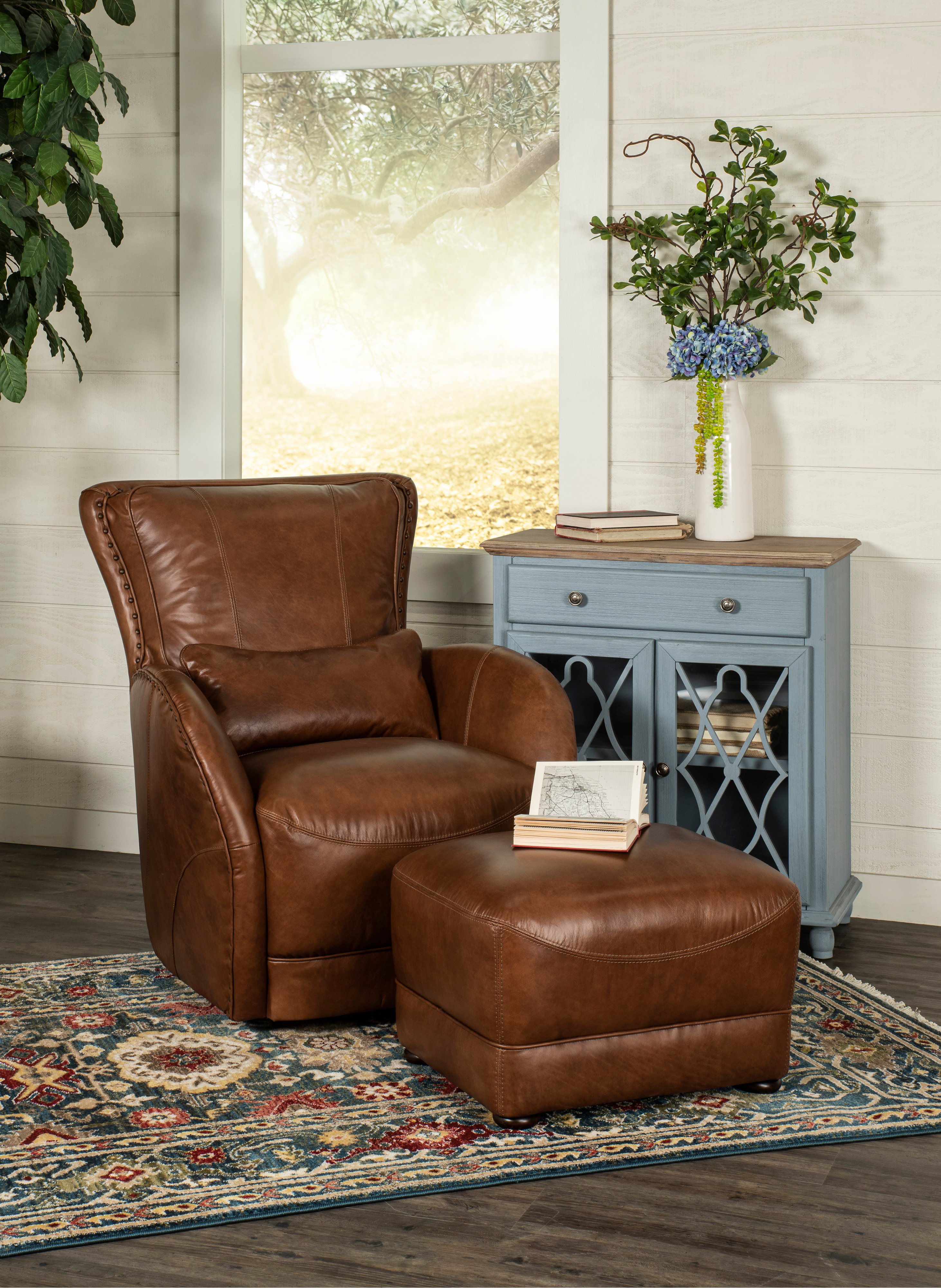 St. James Chestnut Brown Leather Ottoman-2