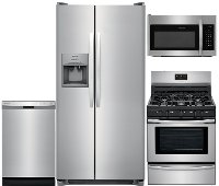 KIT Frigidaire Gas Kitchen Appliance Package with 22.1 cu. ft. Side by Side Refrigerator - Stainless Steel