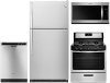 KIT Whirlpool 4 Piece Gas Kitchen Appliance Package with Top Freezer Refrigerator - Stainless Steel
