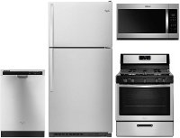 KIT Whirlpool 4 Piece Gas Kitchen Appliance Package with Top Freezer Refrigerator - Stainless Steel
