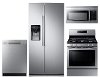 KIT Samsung 4 Piece Gas Kitchen Appliance Package with 24.5 cu. ft. Side by Side Refrigerator