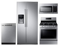 KIT Samsung 4 Piece Gas Kitchen Appliance Package with 24.5 cu. ft. Side by Side Refrigerator