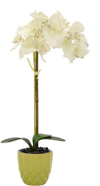Faux White Orchid Arrangement in a Flower Pot