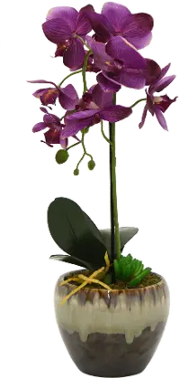 Purple Faux Orchid Arrangement in Flower Pot