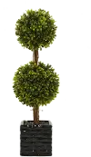 20 Inch Faux Green Double Ball Topiary in Black Pot