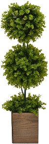 31 Inch Faux Green Double Topiary in Brown Pot