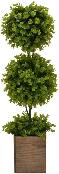31 Inch Faux Green Double Topiary in Brown Pot