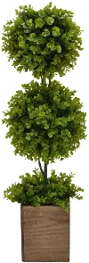 Clearance 31 Inch Faux Green Double Topiary in Brown Pot