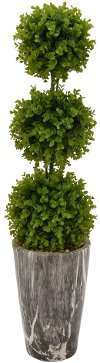 Triple Ball Faux Green Topiary Arrangement in Gray Pot