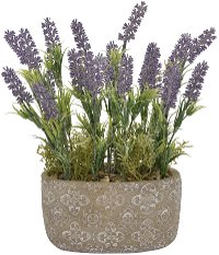 12 Inch Faux Lavender Arrangement in Cement Oval Pot
