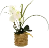 Clearance 18 Inch Faux White Orchid Arrangement in Round Rope Pot