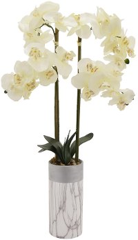 33 Inch Faux White Orchid Arrangement in Marble Pot