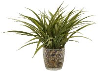 11 Inch Faux Green Grass Arrangement in Round Glass Pot