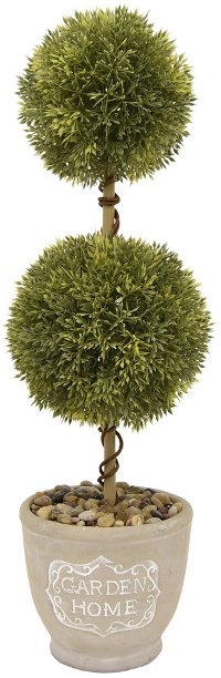 20 Inch Double Ball Topiary in Cement Pot