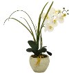 Faux White Orchid Arrangement in Oval Pot