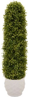 Green Faux Topiary Arrangement in White Patterned Pot