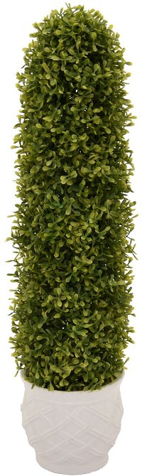Green Faux Topiary Arrangement in White Patterned Pot