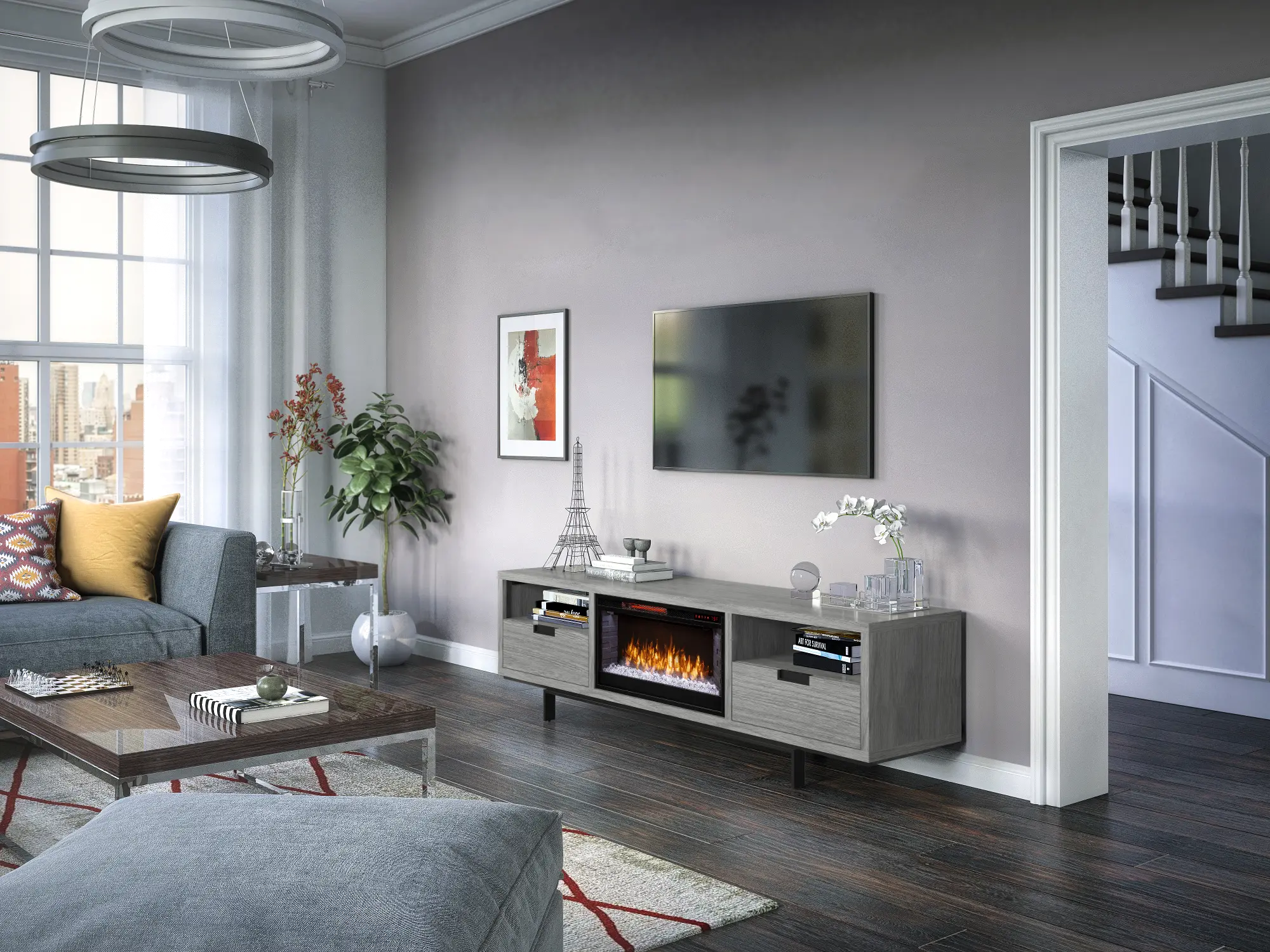 78 inch Modern Gray Fireplace TV Stand - Wynwood-2
