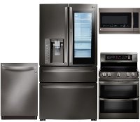 KIT LG 4 Piece Electric Kitchen Appliance Package with 22.5 cu. ft. French Door Refrigerator - Black Stainless Steel