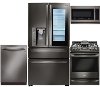 KIT LG 4 Piece Gas Kitchen Appliance Package with 22.5 cu. ft. French Door Refrigerator - Black Stainless Steel