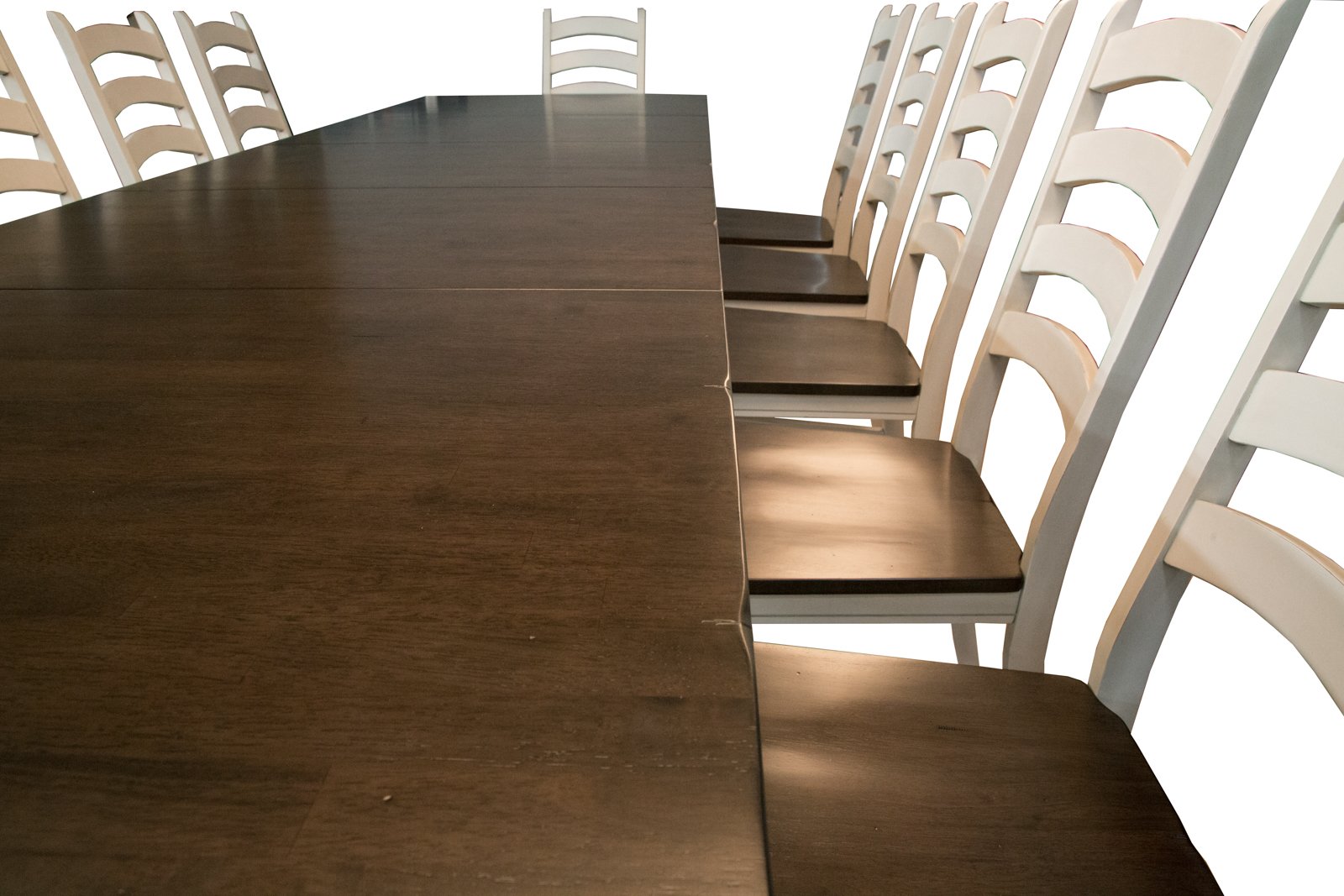 Farmhouse White and Brown 13 Piece Dining Set with Ladder Back Chairs - Toluca-3
